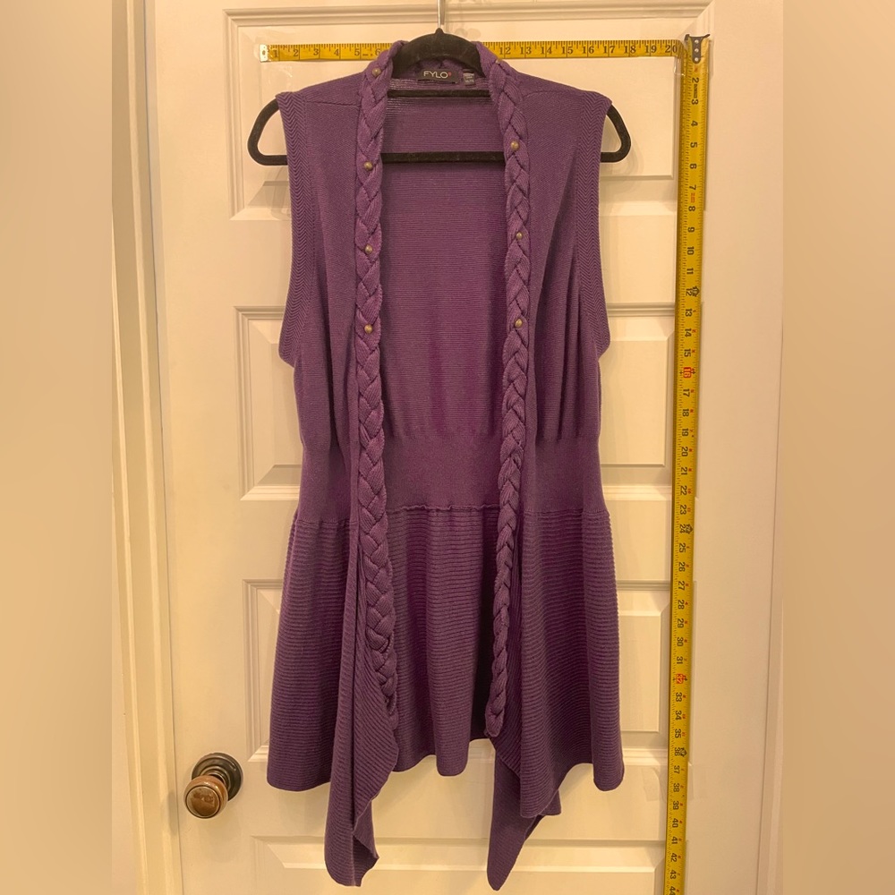 FYLO Purple Braided Open Front Sleeveless Cardigan